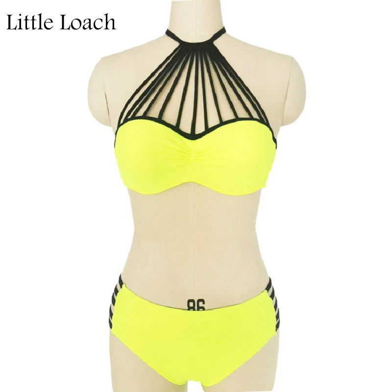 

Strapless Hollow Bikini Multi-Rope Swimsuit Halter Bra Bodysuit Biquines Swimsuit With Side Cut Strappy Bottom Bandage Swimsuit