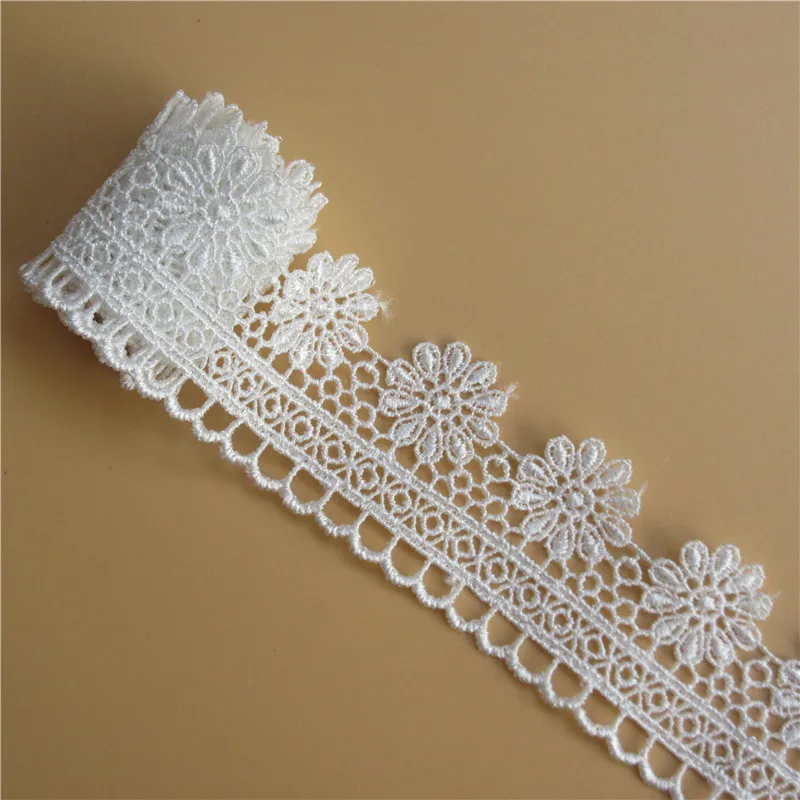 

3 yards Ivory Polyester Flower Embroidered Fabric Lace Ribbon Applique Handmade DIY Lace Edge Trim Sewing Craft Decoration
