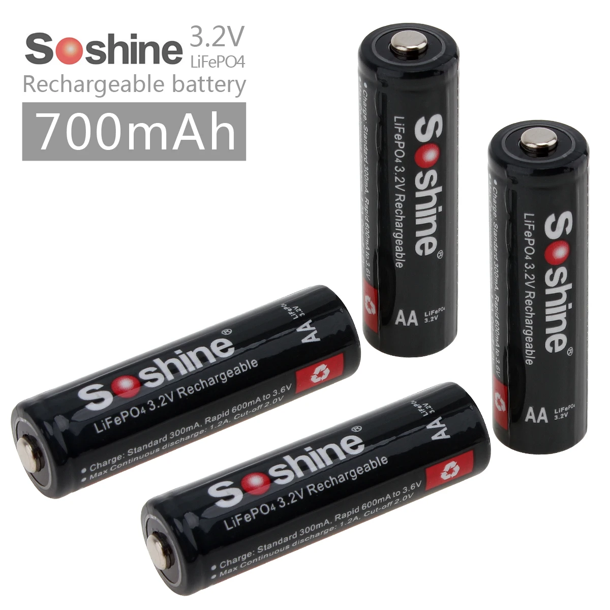 

4pcs/set Soshine 3.2V LiFePO4 battery AA 14500 battery pilas recargables with Battery Case and connectors