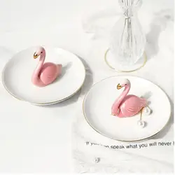Бросился Настоящее Nordic орнамент Розовый фламинго Декор коробка кольца для девочек украшения дома конфеты свадебный подарок День святого