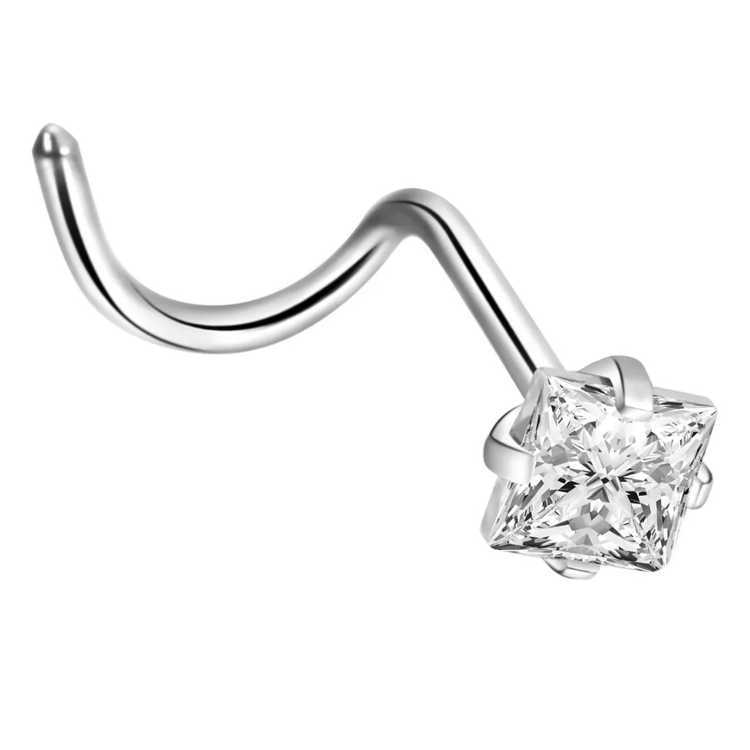 4pcs/lot Crystal Twisted Screw Nose Ring Surgical Steel Nose Studs Geometric Piercing For Women Nose Stud Ring Body Jewelry