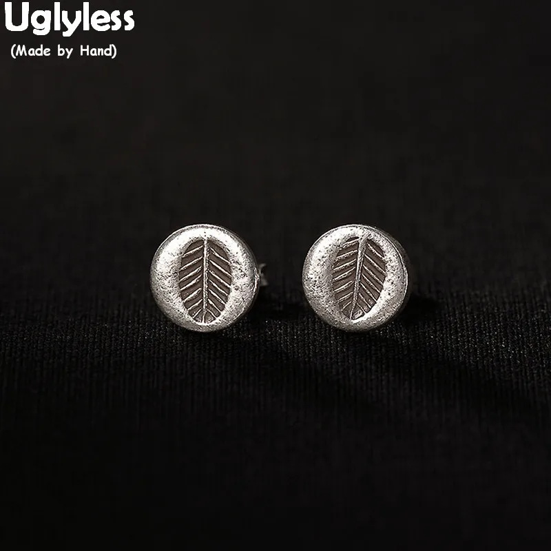 

Uglyless MINI Size Round Stud Earrings for Women Ethnic Handmade Leaf Fine Jewelry 100% Real Solid 925 Sterling Silver Bijoux
