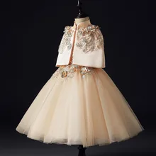 Розничная ; костюм принцессы с золотой вышивкой; платья для девочек; Детские праздничные платья для девочек; ; одежда для маленьких девочек