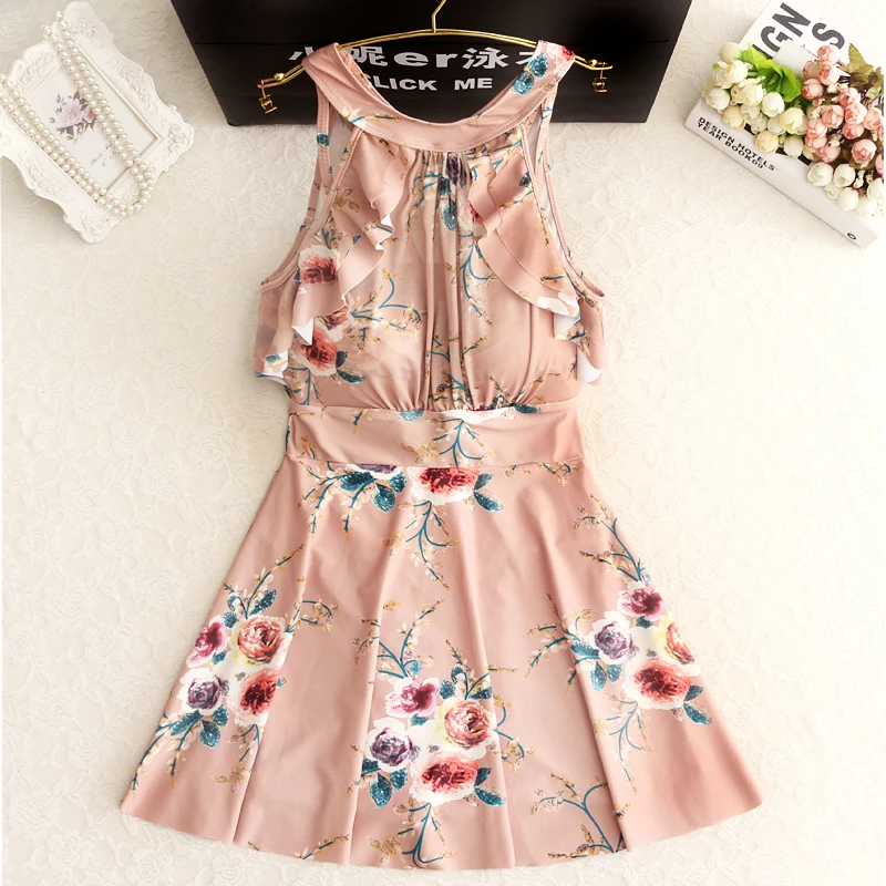 

2018 Real South Korean Female Swimsuit Siamese Skirt Conservative Thin Cover Belly Pants Small Chest Spa Students Gather