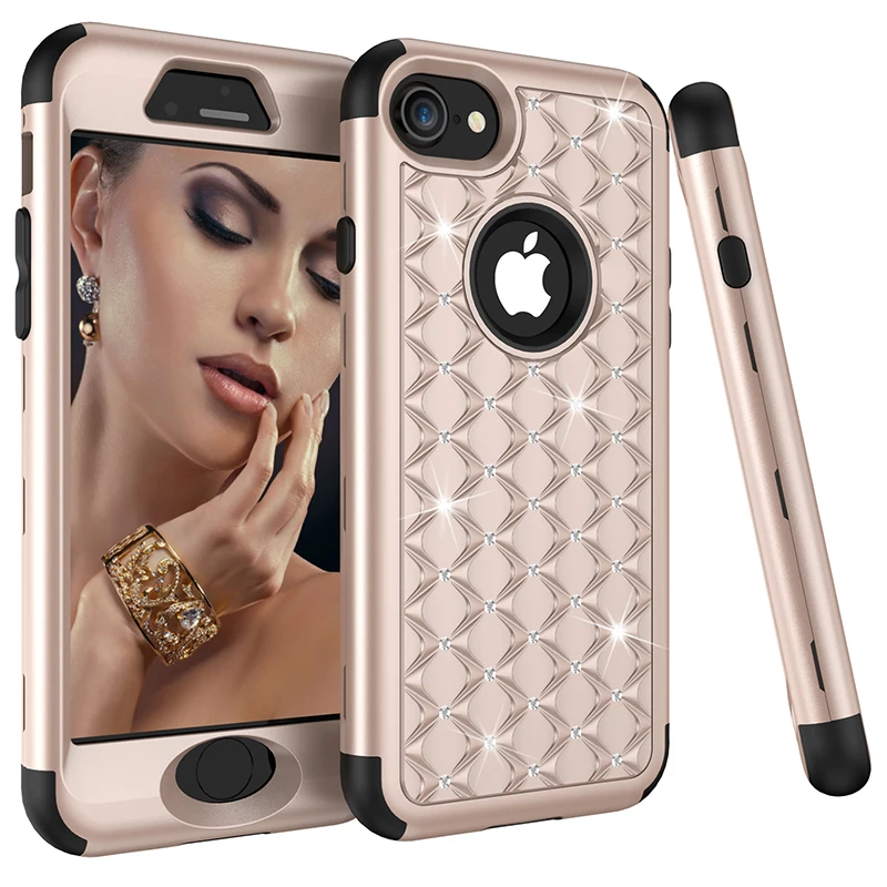 Bling Diamond Shockproof  Armor Case For iphone 11 12 13 Pro XS Max 8 7 Plus Cover 3 in 1 Silicon & PC Full Protection Back Case case for iphone 13 mini
