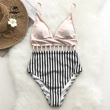 CUPSHE розовый цельный купальник на бретельках с v-образным вырезом, женский полосатый купальник с регулируемым вырезом, монокини, пляжный купальник с открытой спиной для девочек