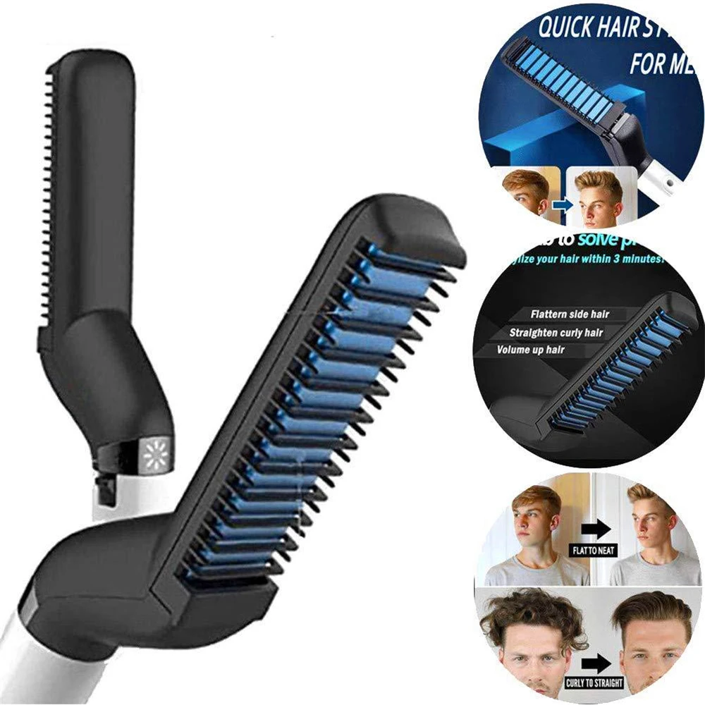 

Male durable Quick Beard Straightener Style Comb Multifunctional Hair Curling Curler Show Cap Tool Electric Hair Styler for Men