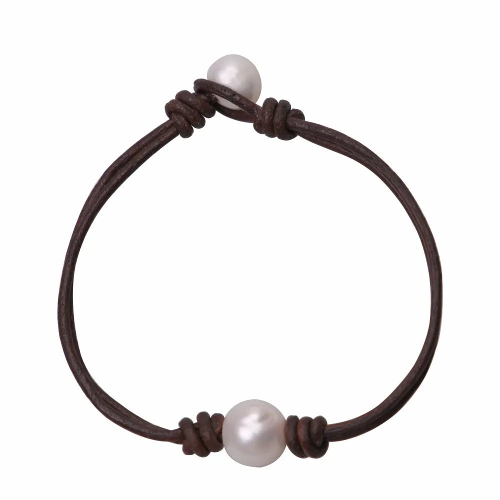 

Ambrum 2 Wraps Genuine Leather Bracelet White Freshwater Pearls Bangle Jewelry for Girls Christmas Gift