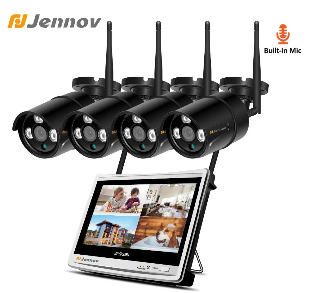 

Jennov 4CH Video Surveillance Wifi 2MP 1080P 12inch LCD IP Camera Security Camera System Wireless With Recording CCTV NVR Set HD