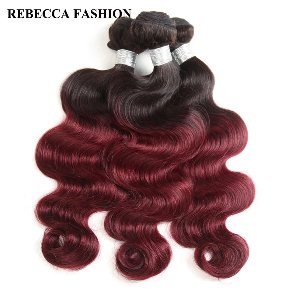 Rebecca Remy Ombre Body Wave Human Hair 3 Bundles Brazilian Hair Weave Bundles T1b99j Salon Hair weft Ombre Hair Extensions 300g brazilian-body-wave-hair-bundles