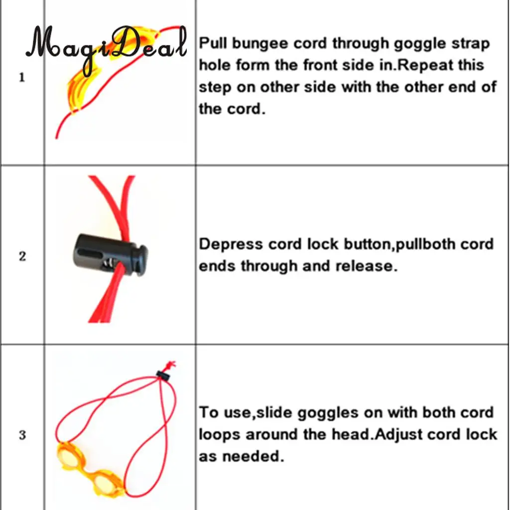 Flexible Rubber Elastic Strap Bungee Rope Cord Lock Stopper Universal Fits Swim Goggles Dive Snorkeling Mask MagiDeal 45"