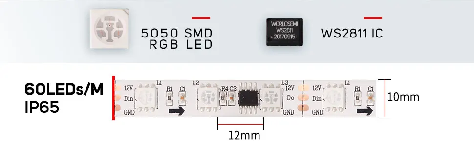 5 м WS2811 Светодиодные ленты DC12V Ультра-яркий высокоэффективных 5050 SMD RGB светодио дный s высокий свет адресные 30/48/60 светодио дный s/m