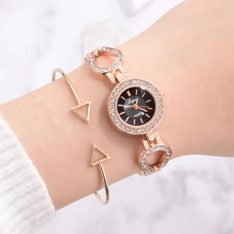 

Women Quartz Watch Bracelet Set with Hollow Alloy Band Open Cuff Bracelet KQS8