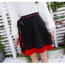 Новая Женская Harajuku китайский стиль вышивка кисточка бант линия талии Высокая талия трапециевидная юбка японский стиль Kawaii Мини-юбка