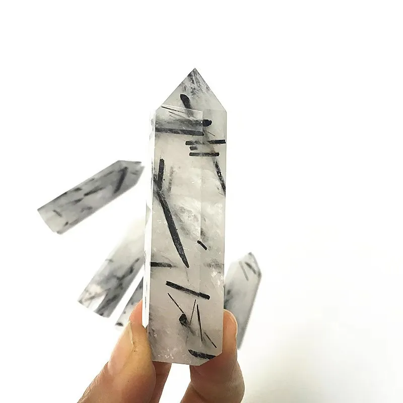 

Natural Black tourmaline Rutilated quartz crystal point 1pcs