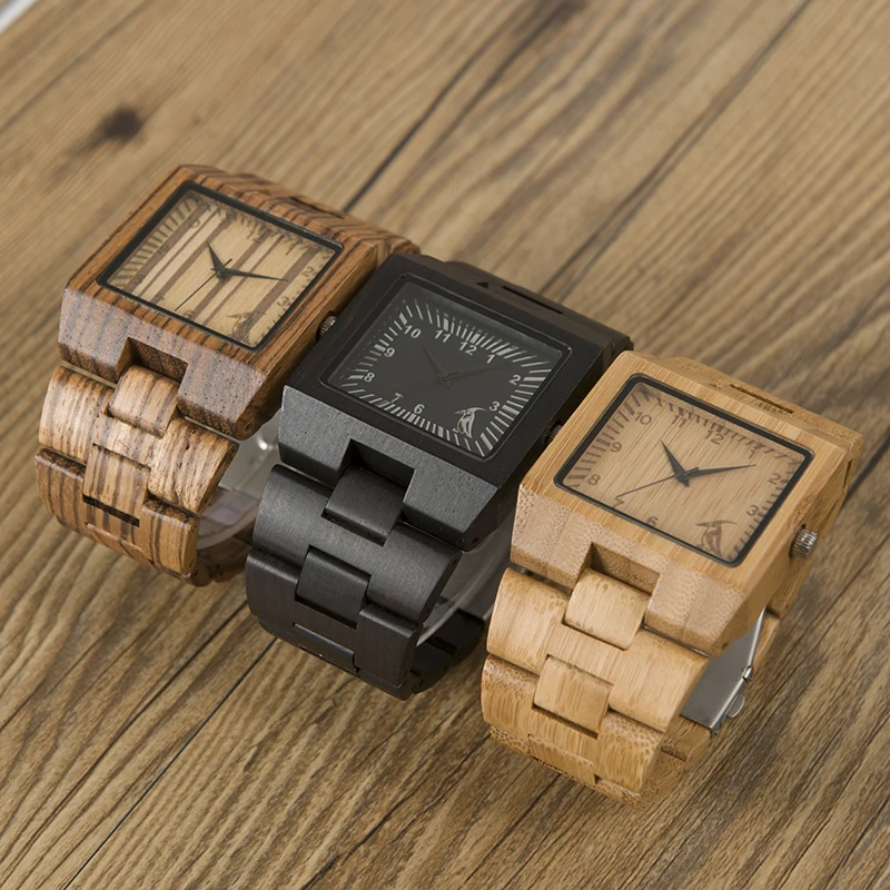 BOBO BIRD часы бамбуковые деревянные мужские часы Топ люксовый бренд Прямоугольный дизайн деревянный ремешок часы для мужчин