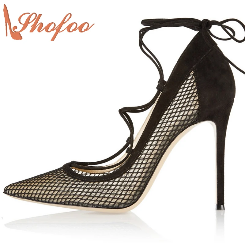 mesh pointed toe pumps