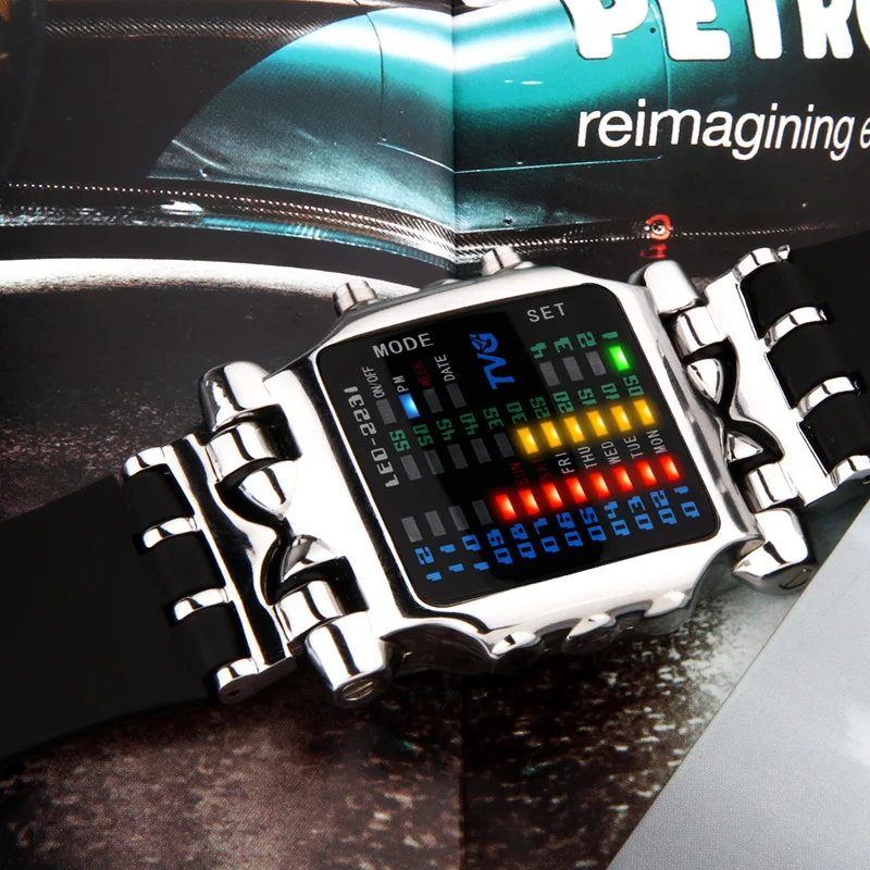 TVG мужские часы с квадратным ремешком новые модные водонепроницаемые часы мужские полихроматический светильник светодиодный цифровые спортивные часы подарок Relogio Masculino