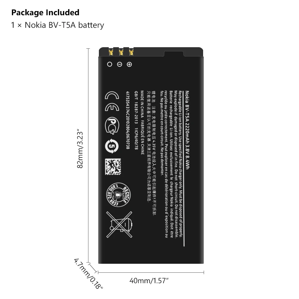 3 8 V BV T5A/BVT5A/BV T5A литий ионный аккумулятор для мобильного телефона Nokia Lumia 550 730 735 738