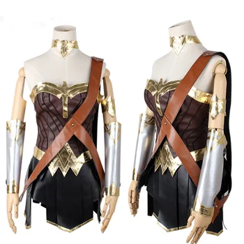 

[Customize] PU Leather Movie Wonder Woman Gal Gadot Ver. Battle Uniform cosplay costume Full set S-XL New 2017 free shipping