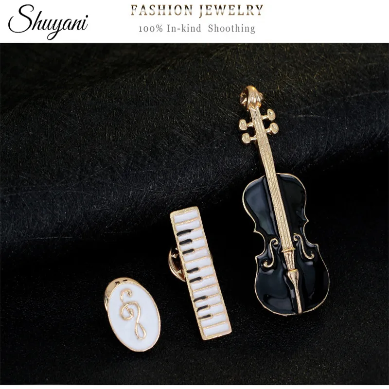 

3pcs luxury jewelry violin music keyboard instrument combination brooch pins women men suit lapel pin brooch corsage women