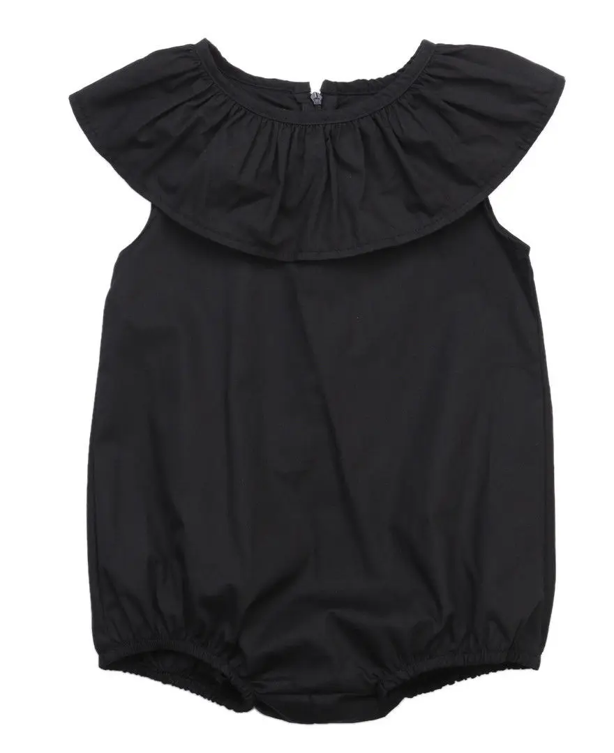 

0-4Years Kids ruffle-neck Romper Baby Girls black Romper Jumpsuit Playsuit Summer Clothes Outfit Sunsuit