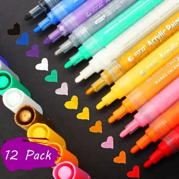 

Acrylic Paint Markers Pens Set, Taotree Medium Point Tip Art Permanent Paint Pens for Christmas Gift DIY Craft Kids, 12 Packs