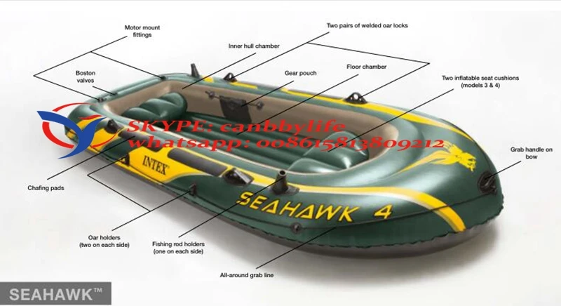 Intex Seahawk 4 человек Пластиковая надувная резиновая лодка для рыбалки, чертёжный каяк