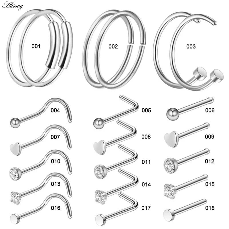 Alisouy 18 стилей стальное Лабрет кольцо-гвоздик круговые кольца из бисера брови для языка, носа обруч Пирсинг для хрящевой части уха Tragus ювелирные изделия 20 г