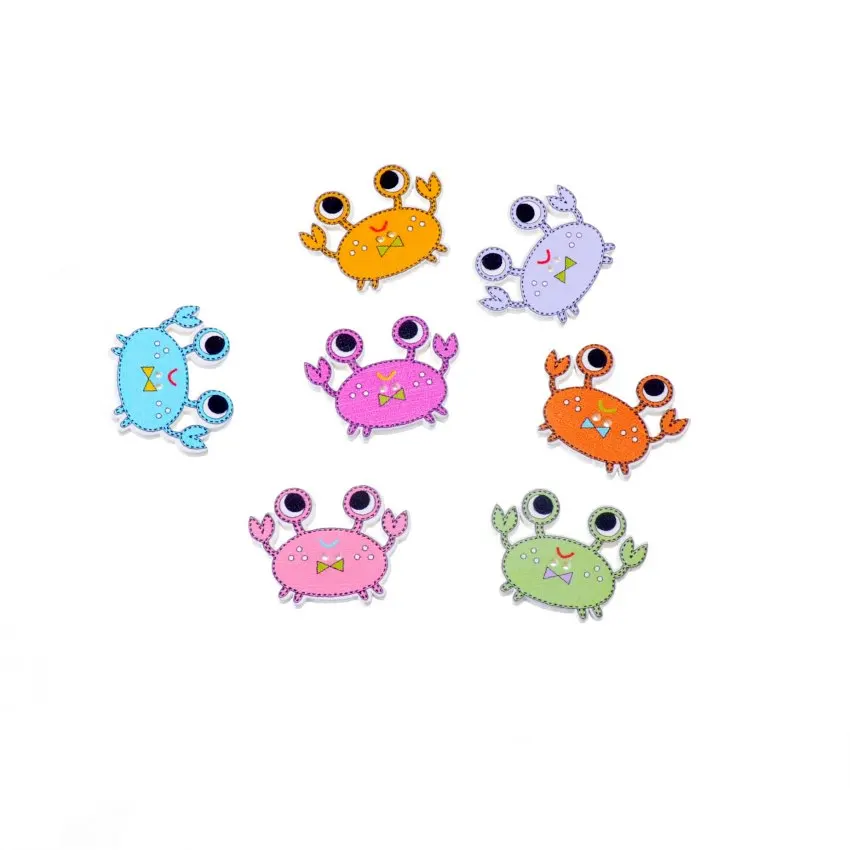 

Free Shipping 50Pcs Random Mixed 2 Holes Lovely Cartoon Crabs Wood Sewing Buttons Scrapbooking 21x28mm F2071