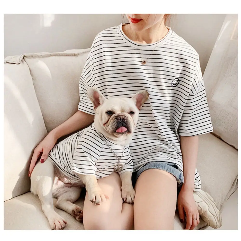 Summer Pet T-shirt Clothes for French Bulldog Chihuahua Clothes Cute Hoodies Dog Pet Parent-child Costume Pug Tshirt - Цвет: Белый