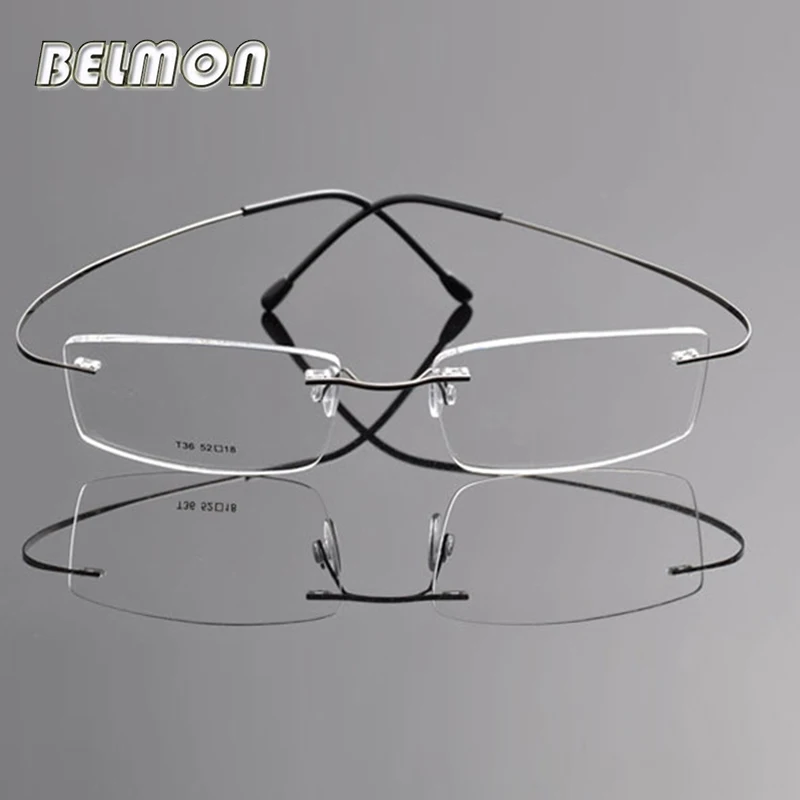 

Belmon Spectacle Frame Men Rimless Eyeglasses Computer Pure Titanium Optical For Male Eyewear Clear Lens Glasses Frame RS741