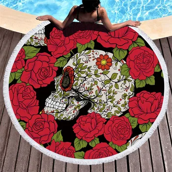 

SOFTBATFY Skull Thick Terry Round Beach Towel with Tassel Dropshipping