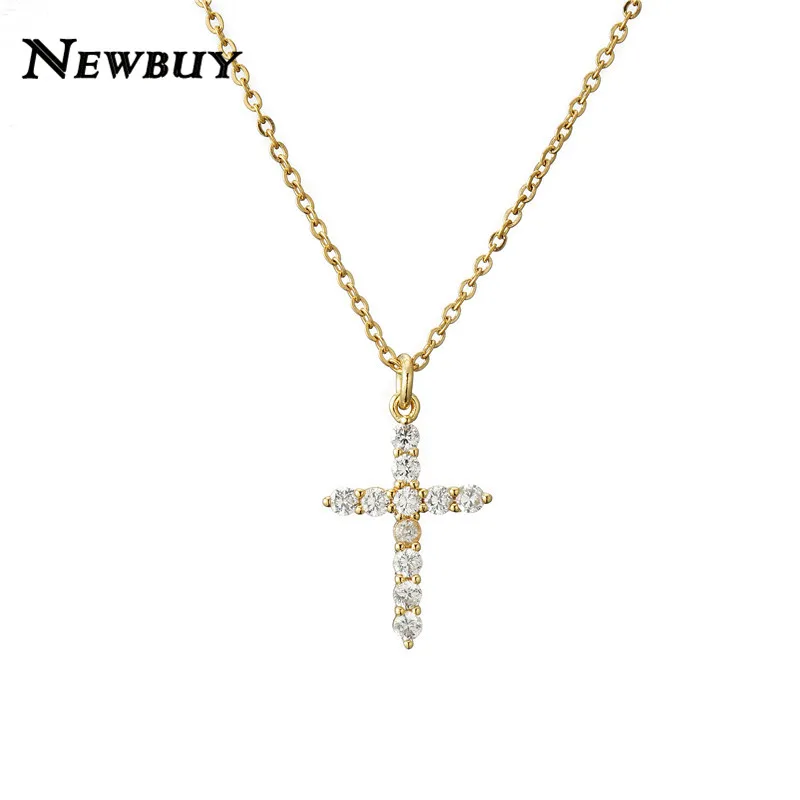 

NEWBUY Brand Gold Link Chain Necklace Religious Jewelry Classic Cross Pendant Necklace For Women Men Cubic Zirconia Necklace