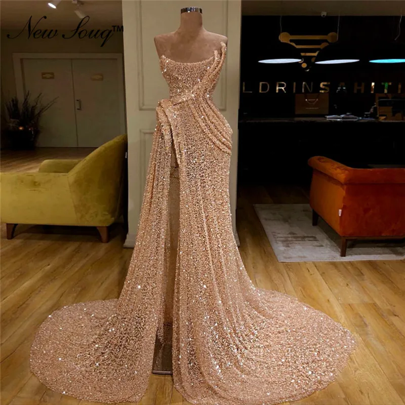 

Hot Sexy Sequin Mermaid Evening Dress 2019 New Custom Arabic Dubai Prom Party Dresses Abendkleider High Split Side Formal Gowns