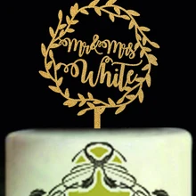 Блестки Персонализированные Mr& Mrs фамилия-на заказ венок блеск свадебный торт Топпер, Деревянный Торт Топпер Индивидуальные Свадебный Топпер