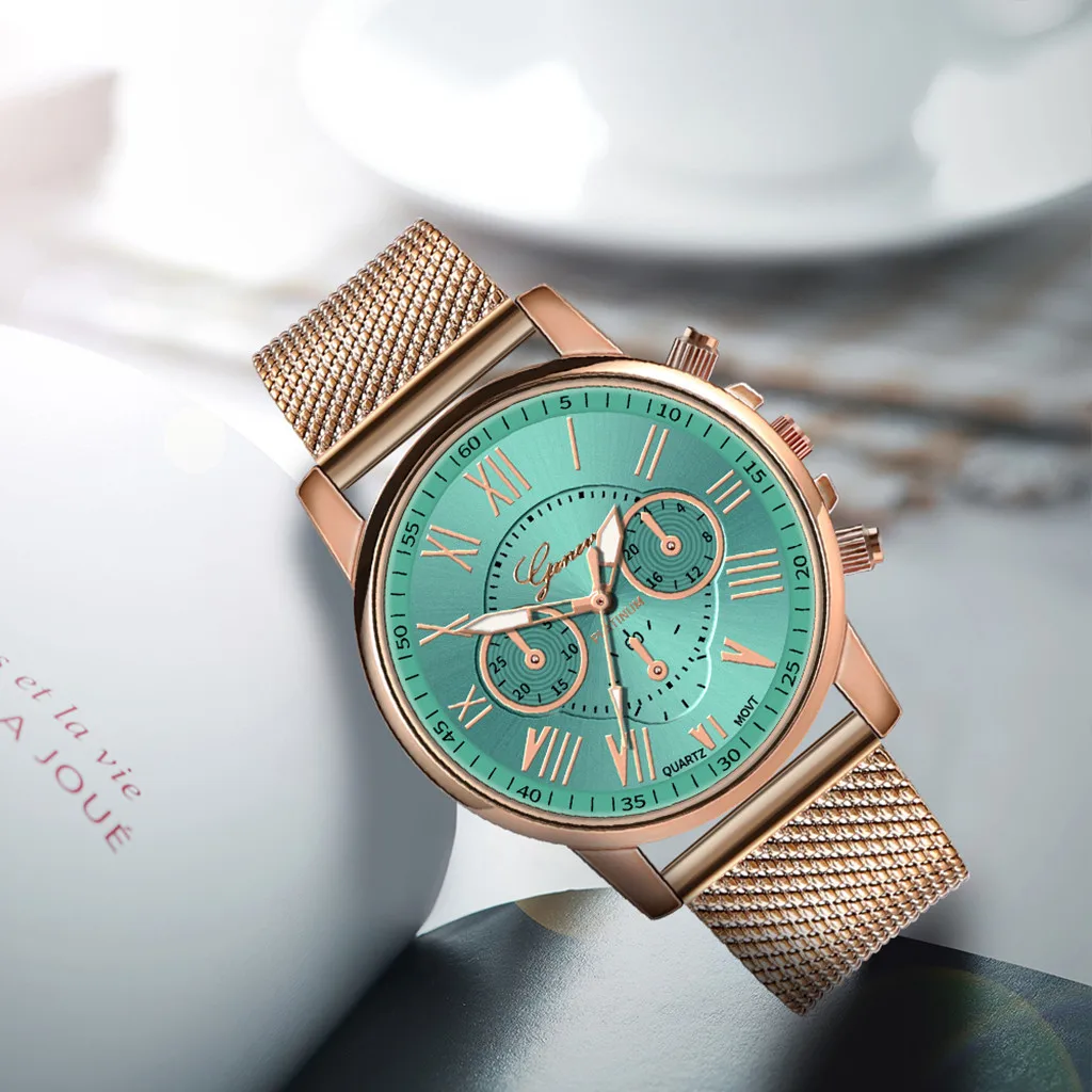 Роскошные Кварцевые часы Geneva для женщин золотые спортивные военные ПВХ кожаные Наручные часы под платье женские часы Reloj Mujer - Цвет: Зеленый