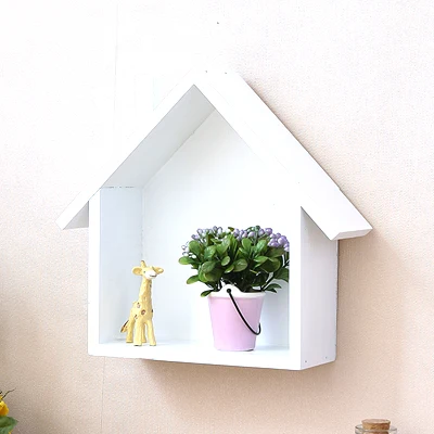 Американский стиль ретро Красочный дом модельная полка деревянная коробка для хранения Настенный магазин с украшениями для дома - Цвет: E