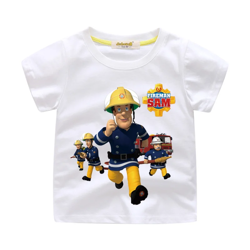 Детская футболка с рисунком пожарного Сэма летние футболки для мальчиков, одежда футболка с короткими рукавами для девочек, костюм для детей, WJ012