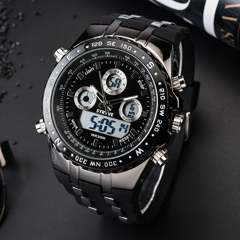 Люксовый бренд STRYVE S8002 наручные часы Montre Homme многофункциональные спортивные часы армейские военные тяжелый циферблат Будильник светодиодные аналоговые часы