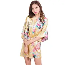 Золотой китайский женский Шелковый Искусственный шелк мини халат соблазнительное кимоно банное платье интимное Нижнее белье Пижама Плюс Размер S M L XL XXL XXXL ZS031