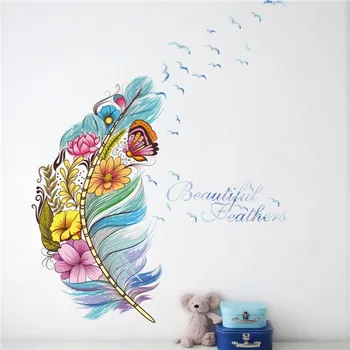 

% olourful 3d vivid feather butterfly birds flower wall stickers home decoration living room pvc wall decals diy mural art poste