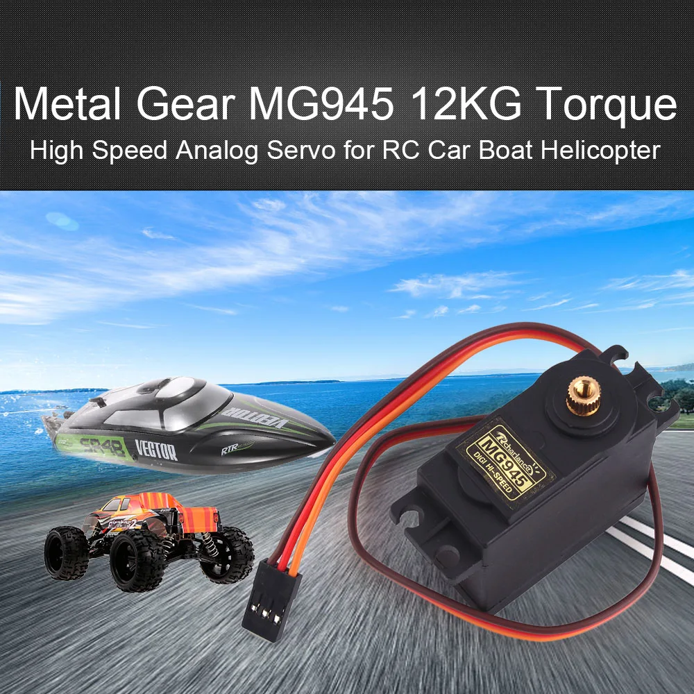 

MG945 RC Car Metal Gear 12KG Torque High Speed Analog Servo for RC Boat RC Helicopter Drone