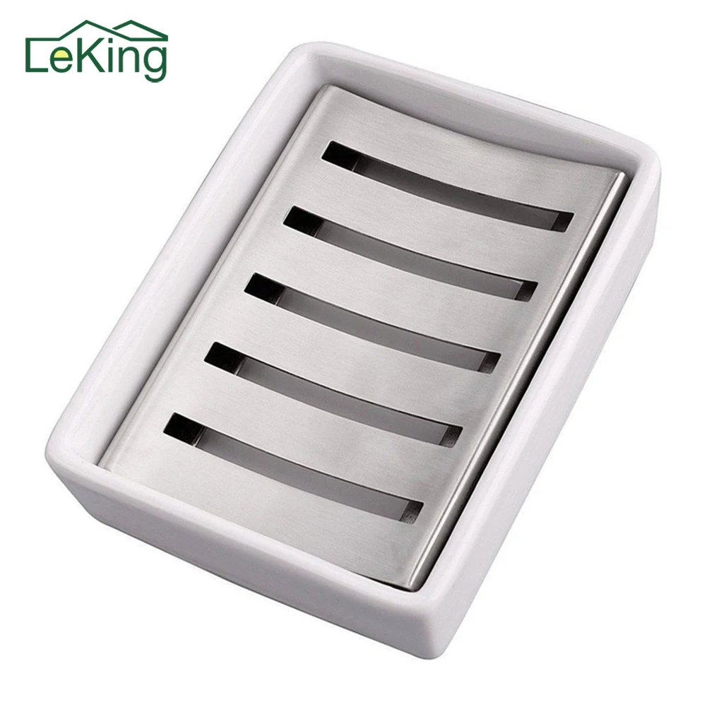 304 Stainless Steel Soap Dish Water Draining Colander European Innovative Handmade Ceramic Soap Holder Box Bathroom Appliances draining soap dish with lid