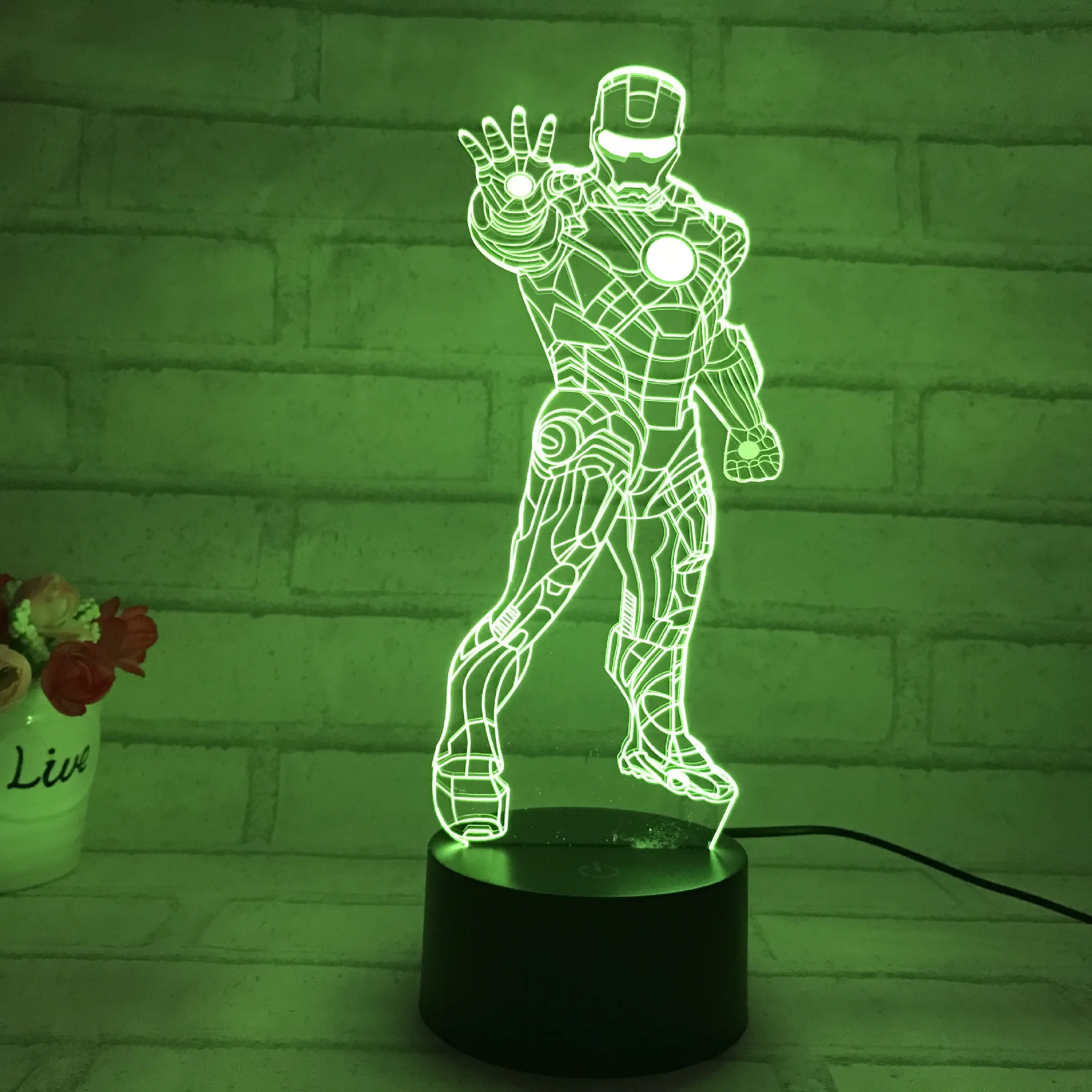 7 Color Stand Iron Man Holograma 3D Lights Luz De LED Lamp Acrylic Visual Light Round Touch Switch Illusion Lampka Night Lights