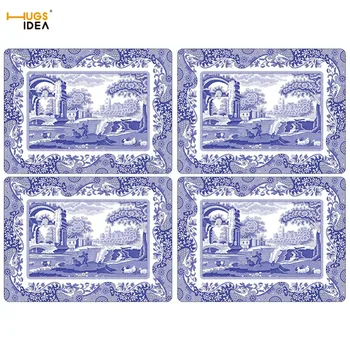 

HUGSIDEA 4PCS/Set Blue Italian Tableware Pad Dining Table Mat Heat Insulation Placemats Drink Bowl Coaster Kitchen Accessories