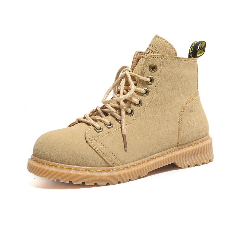 

Lucyever Women Nubuck Leather Boots British Lace Up Martin Boots Black Beige Thick Heels Ankle Boots Quality Motorcycle Boots