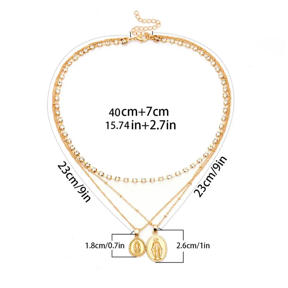 SHIXIN, многослойное ожерелье на цепочке с кристаллами для женщин, модное ожерелье с кулоном, религиозное ювелирное украшение на шею