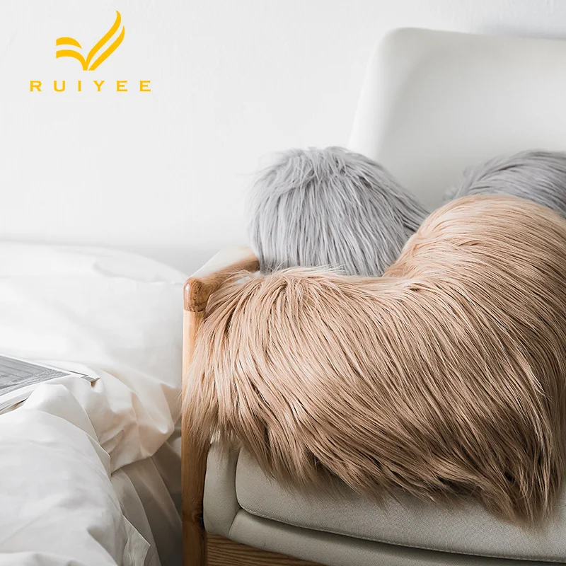 

Faux Fur heart-shaped core pillow decorative cushions for sofa RUIYEE cushions decoration bed Shaped long hair pillow with core