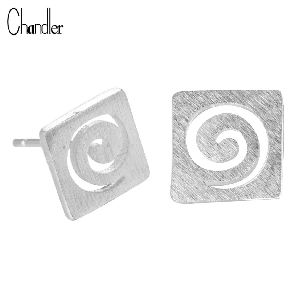 

Chandler Real Plain Matte Square Stud Earrings Small Cute Swirl Geometrical Brincos For Women Birthday Gift Jewelry Wholesale